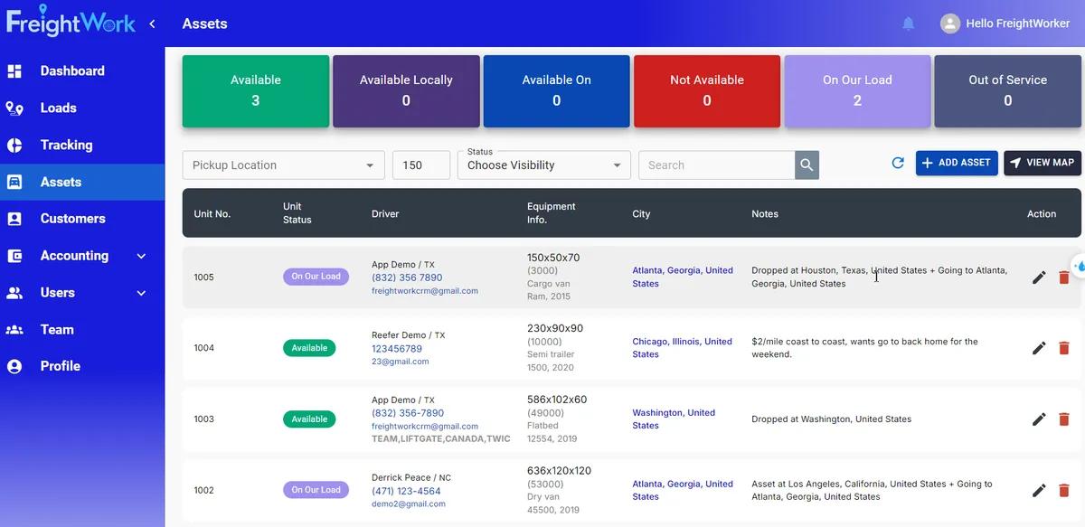 FreightWorkTMS accounting and reporting screen